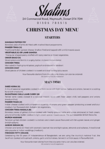 Shalims Christmas Day Menu 2025